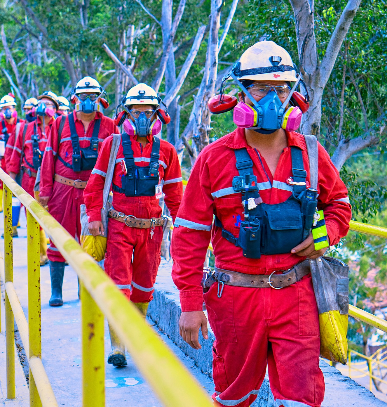 Employees with COVID-19 protective measures at Tizapa